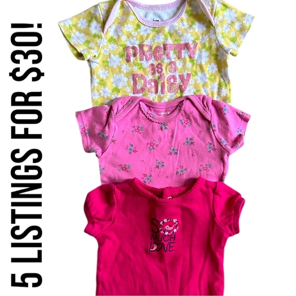 Baby Girl Floral Short Sleeve Bodysuits Bundle 3-6 months
Carter’s and unknown